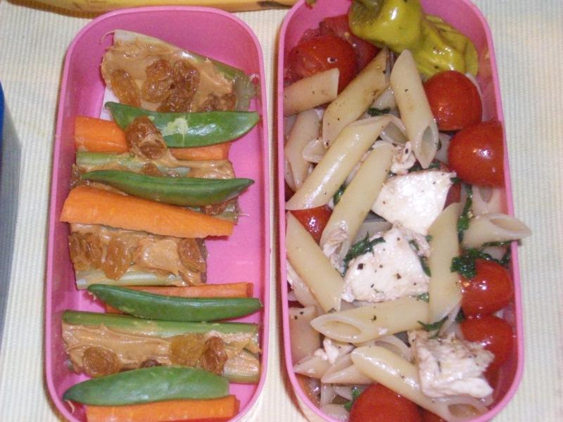 Pasta Salad, celery sticks, carrot sticks